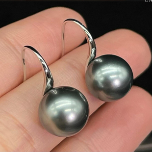 925银大溪地高跟鞋耳钉经典黑珍珠高跟鞋耳饰轻奢澳母贝珍珠耳钉
