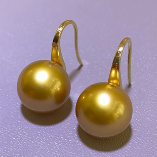 s925银南洋金珠高跟鞋耳坠浓金法式珍珠耳环澳母贝珠耳挂金珍珠女