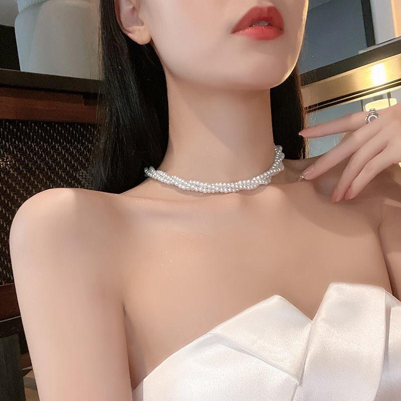 法式珍珠多层项链麻花珍珠叠戴澳白珍珠项链女珍珠颈链澳白锁骨链