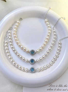 微镶钻气质款珍珠手串925银