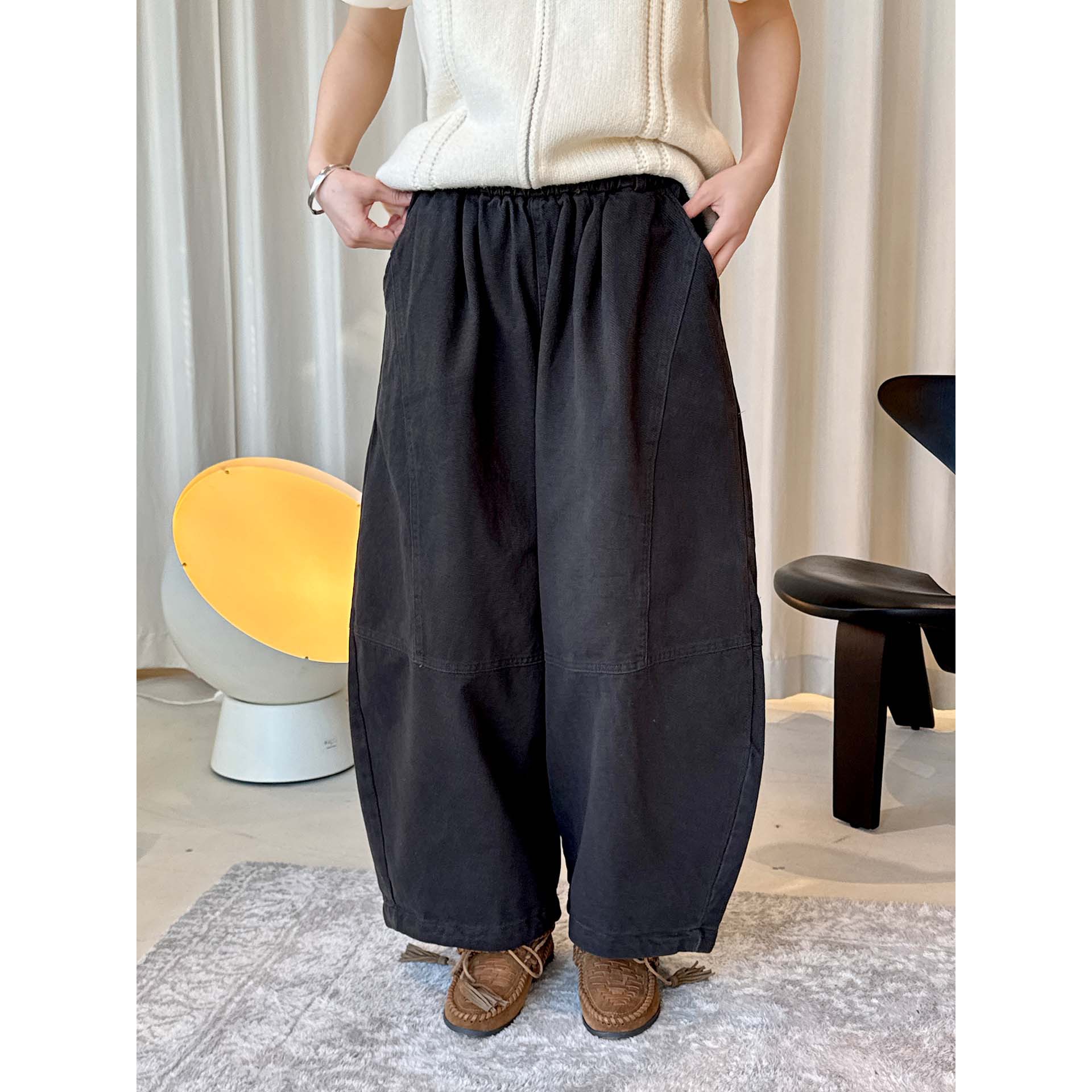 松紧抓绒宽松休闲裤直筒阔腿长裤