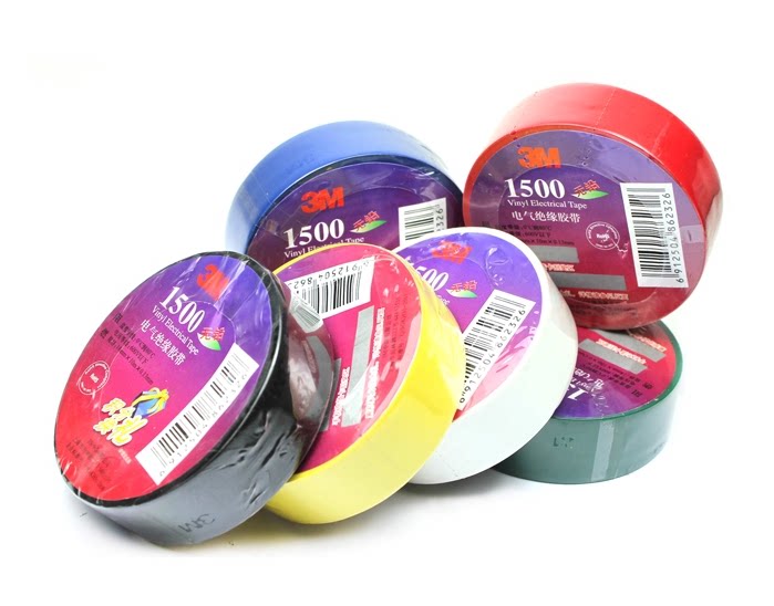 代理3M 1500#PVC电工胶带 电线绝缘保护 防水胶带 7色选 10米/卷