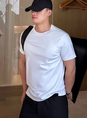 环保抗皱双面液氨棉短袖t恤运动纯色修身基础休闲纯棉上衣男夏季