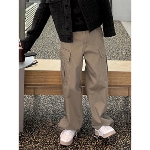 男潮流直筒宽松休闲裤 长裤 子潮牌 重工全棉水洗橄榄绿口袋工装 美式