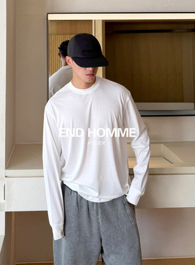 END HOMME|美国皮马棉圆领长袖T恤男 打底衫男士白色内搭上衣黑