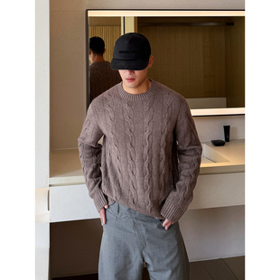 Napier羊绒羊毛混纺经典 lp高端秋冬新款 绞花圆领毛衣男 HOMME END