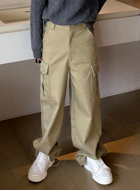 END HOMME|日本进口高支高密水洗帆布卡其色工装直筒裤男