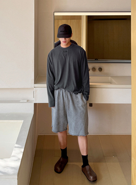 END HOMME|炒雪花工艺 美式复古水洗做旧三角徽标贴布长袖T恤打底