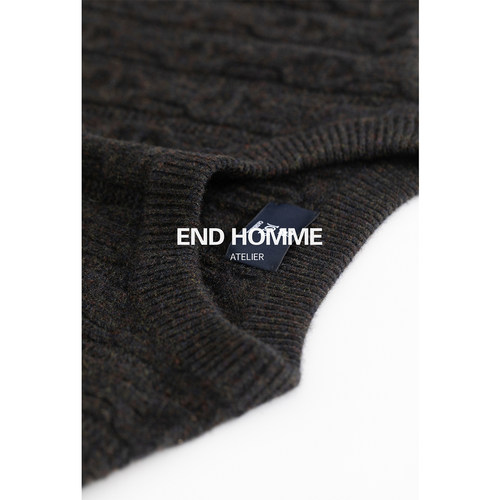 END HOMME|鼎奢100%山羊绒 7针2条毛标志麻花圆领套头衫男士毛衣
