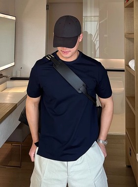 天花板100%双面丝光棉 2025新款纯棉短袖圆领t恤男士修身打底衫夏