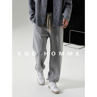 END HOMME 秋季新品新无侧缝松紧腰时尚百搭束脚纯棉休闲卫裤男