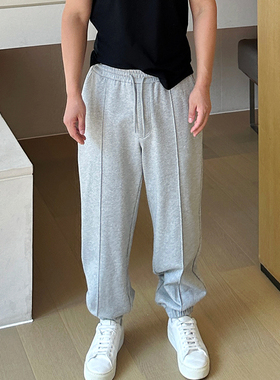 秋季新款韩版纯棉基础百搭卫裤 松紧腰束脚运动裤男宽松直筒长裤