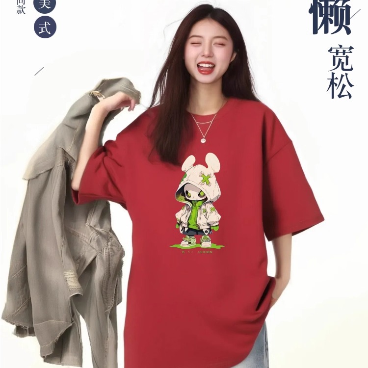 重磅纯棉宽松情侣新款印花T恤潮