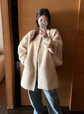 ARTE.-冬上新复古圆领百搭中长毛绒羊毛外套（含60羊毛）S25181