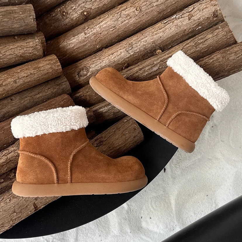 SOLO'S ACC-自制复古风翻毛皮短筒加绒保暖雪地靴(牛皮)HZ-5803