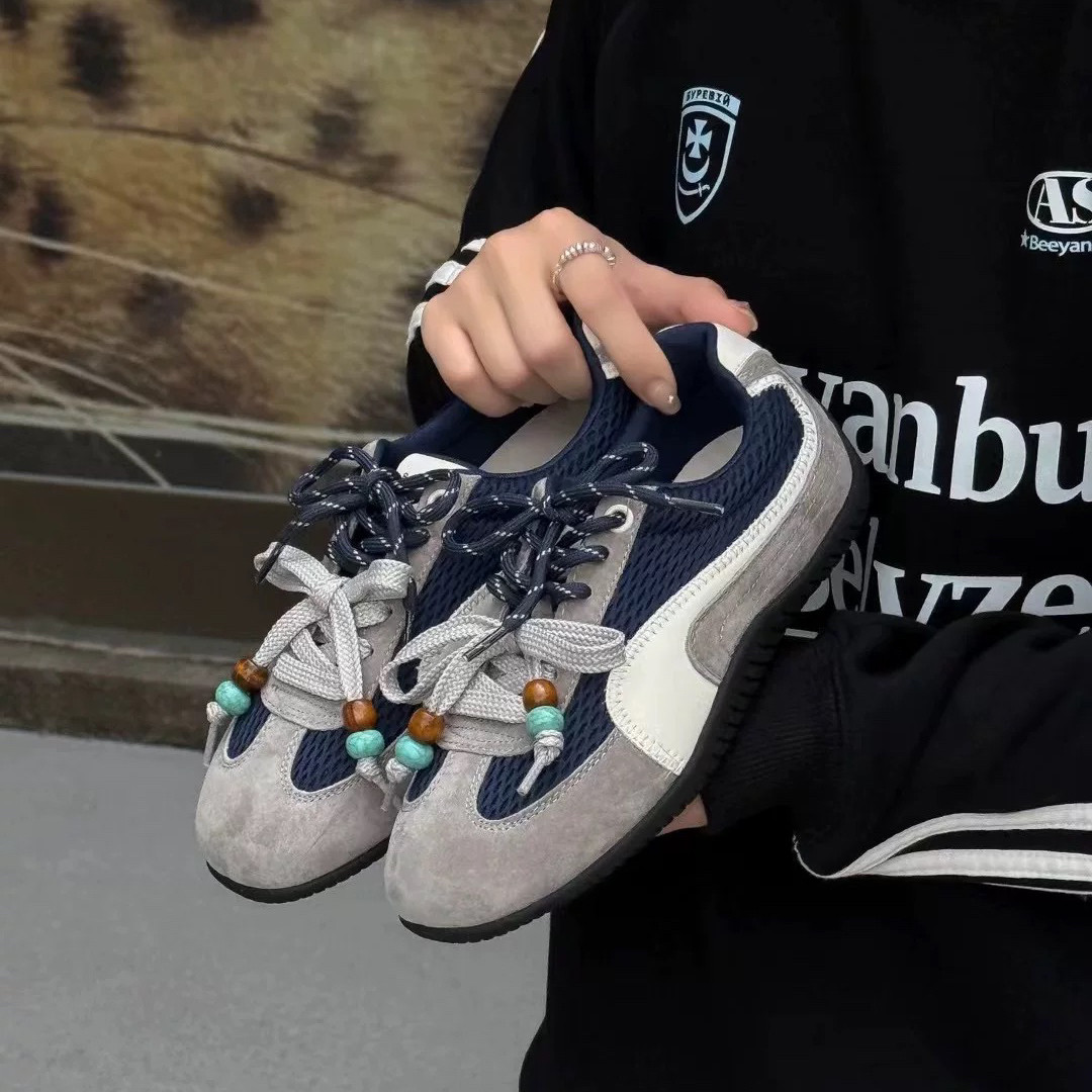 W-小集-上新复古风撞色拼接系带设计休闲磨砂牛皮德训鞋QMZ-F6588