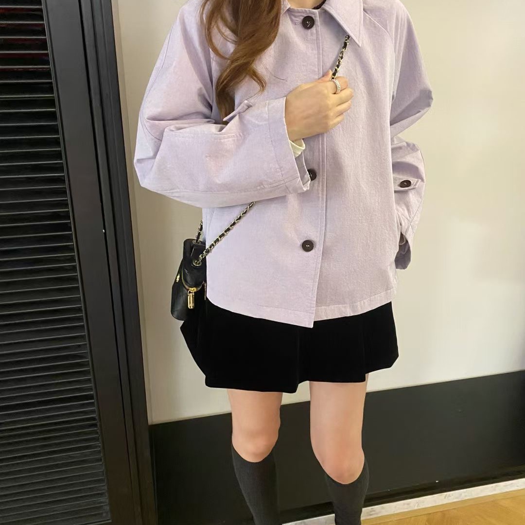 买手严选-泡菜馆-上新IMIZ简约休闲翻领宽松浅色长袖短外套33799