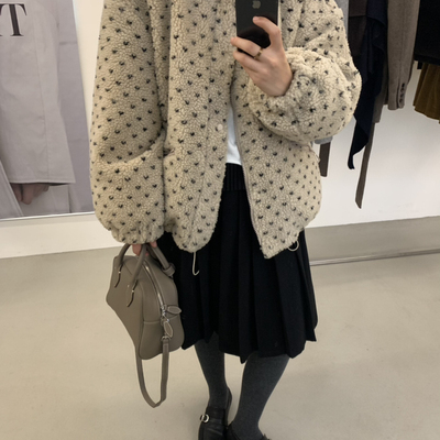 Hand made-冬上新韩系点点毛绒保暖羽绒服外套7101