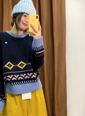 Vaoom-冬日日记复古少女心撞色圆领保暖毛衣（含100羊毛）L049