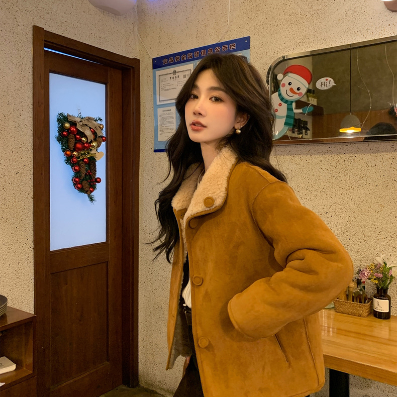 云上Fur-美拉德系复古两面穿复合一体麂皮绒短外套S-BJX288988