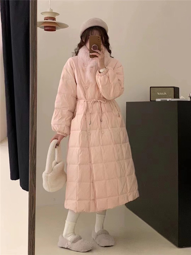 30号现货～实拍【可可】时尚气质双排扣中长款保暖羽绒服外套女款