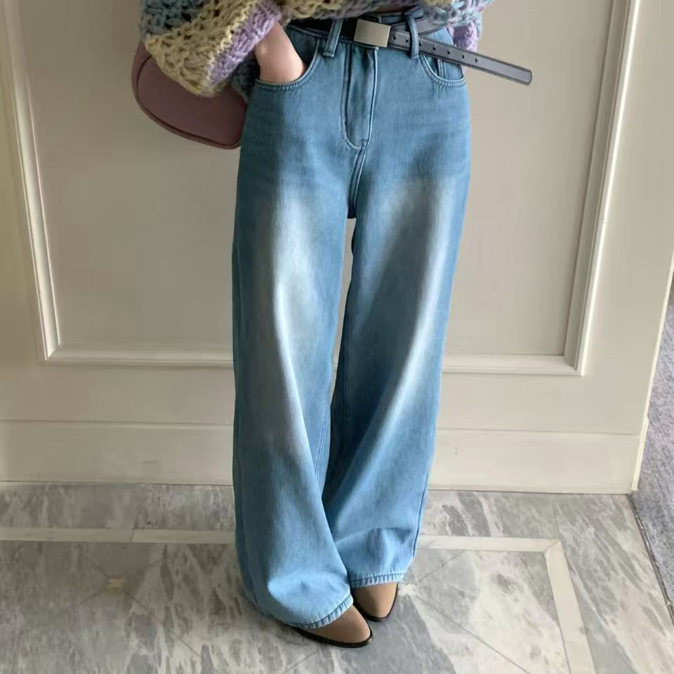 DARA ROSE-浅蓝色高腰阔腿直筒拖地裤牛仔裤(配腰带)S8245,女装/女士精品,休闲裤,淘宝优惠券,粉丝福利购,淘宝优惠卷
