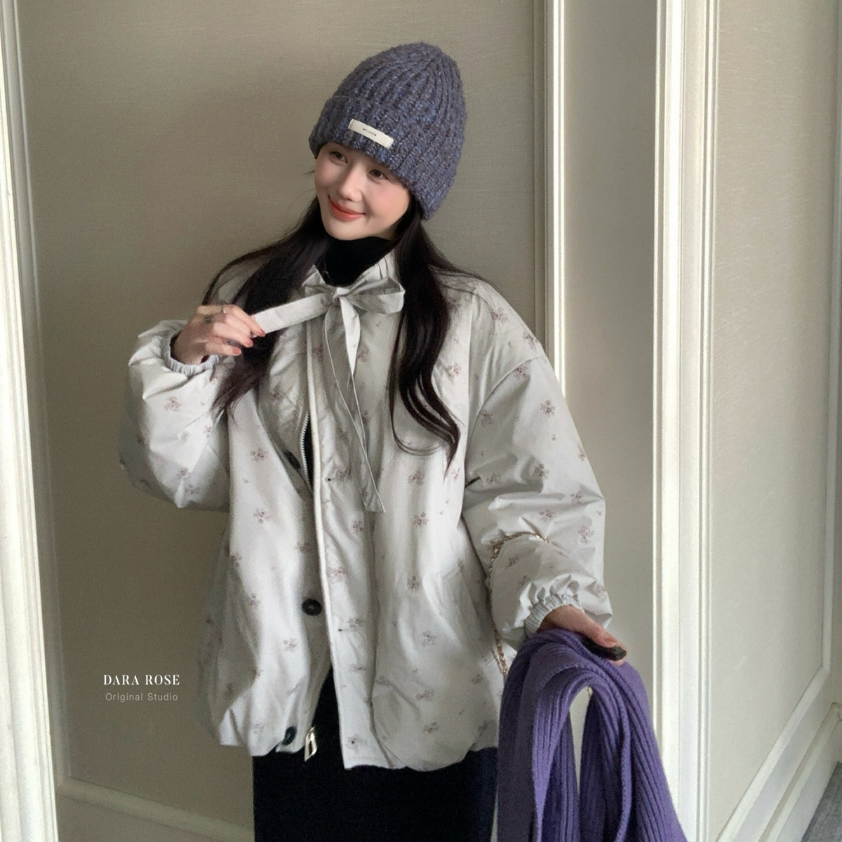 DARA ROSE-韩系时尚印花立领独特系带设计款保暖羽绒服外套S8095,女装/女士精品,羽绒服,淘宝优惠券,粉丝福利购,淘宝优惠卷