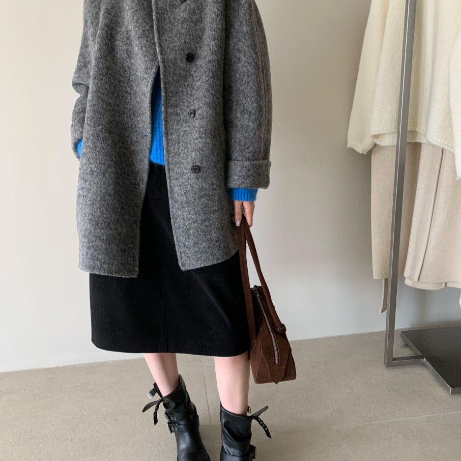 BLESSED MOMENT-单排扣立领双面羊绒羊毛外套（含70羊毛）DY2502