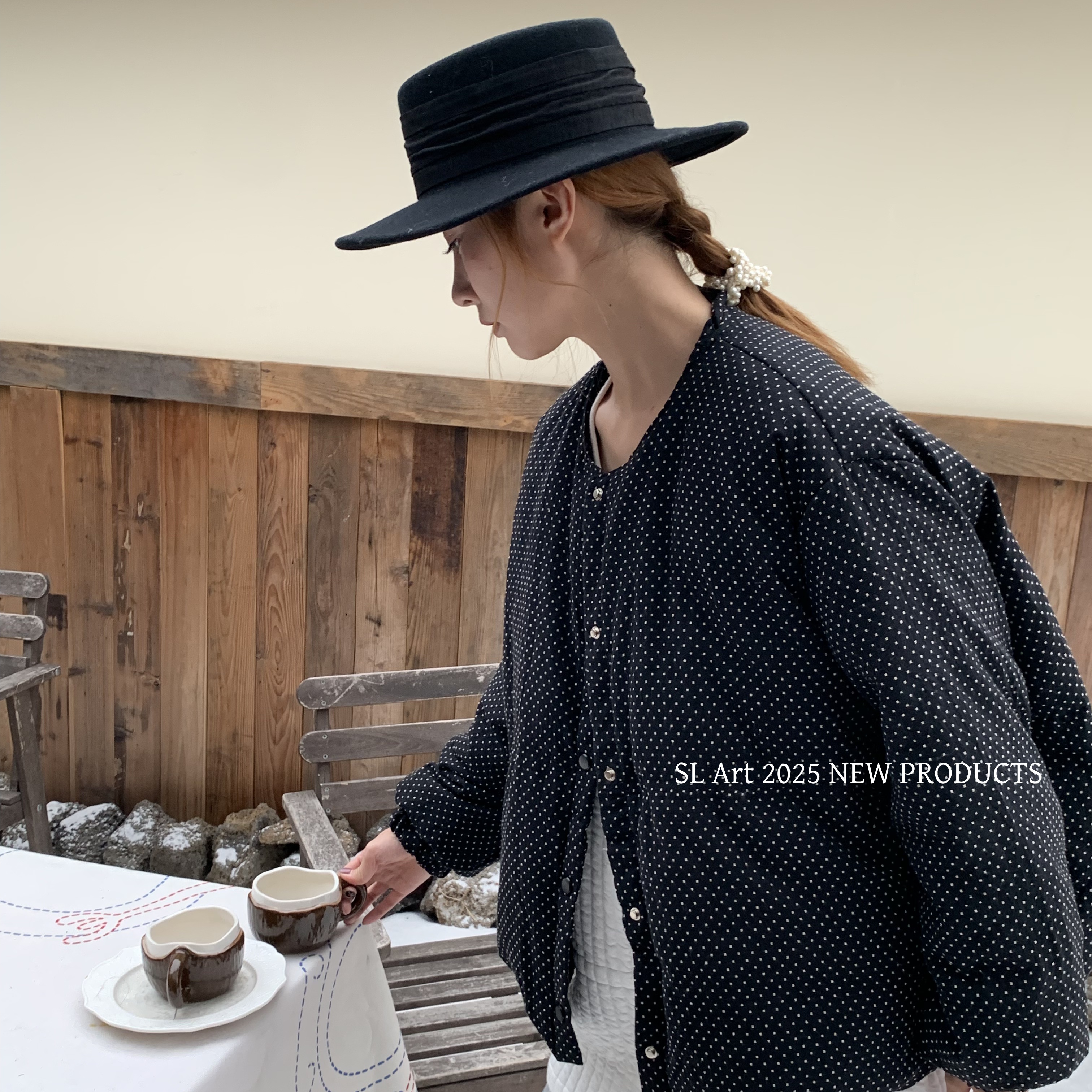 SL Art-时尚三色圆领波点显瘦百搭保暖羽绒服外套(配披肩)70073