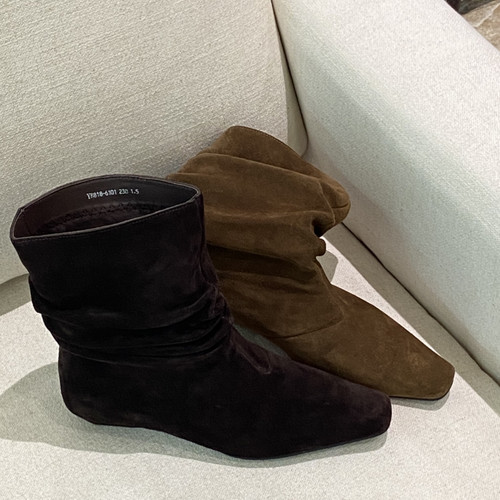 SKOERS-法式复古褶皱堆叠方头加绒短靴(羊绒)818-6101