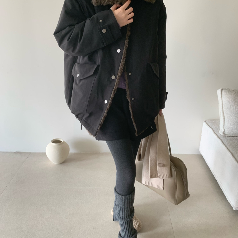 BLESSED MOMENT-韩系简约大方毛毛翻领超暖保暖羽绒服外套YS026