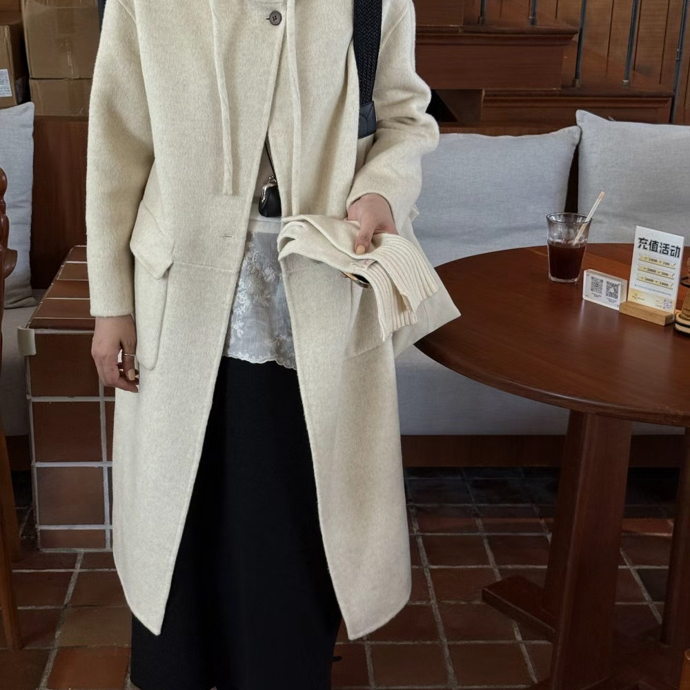 手严选-泡菜馆-连帽长款口袋百搭羊毛外套（含84.5绵羊毛）OZ9255,女装/女士精品,羽绒服,淘宝优惠券,粉丝福利购,淘宝优惠卷