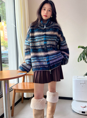 T-做工对称条纹～抗风保暖加厚条羊毛外套（含95.7绵羊毛）A29H28