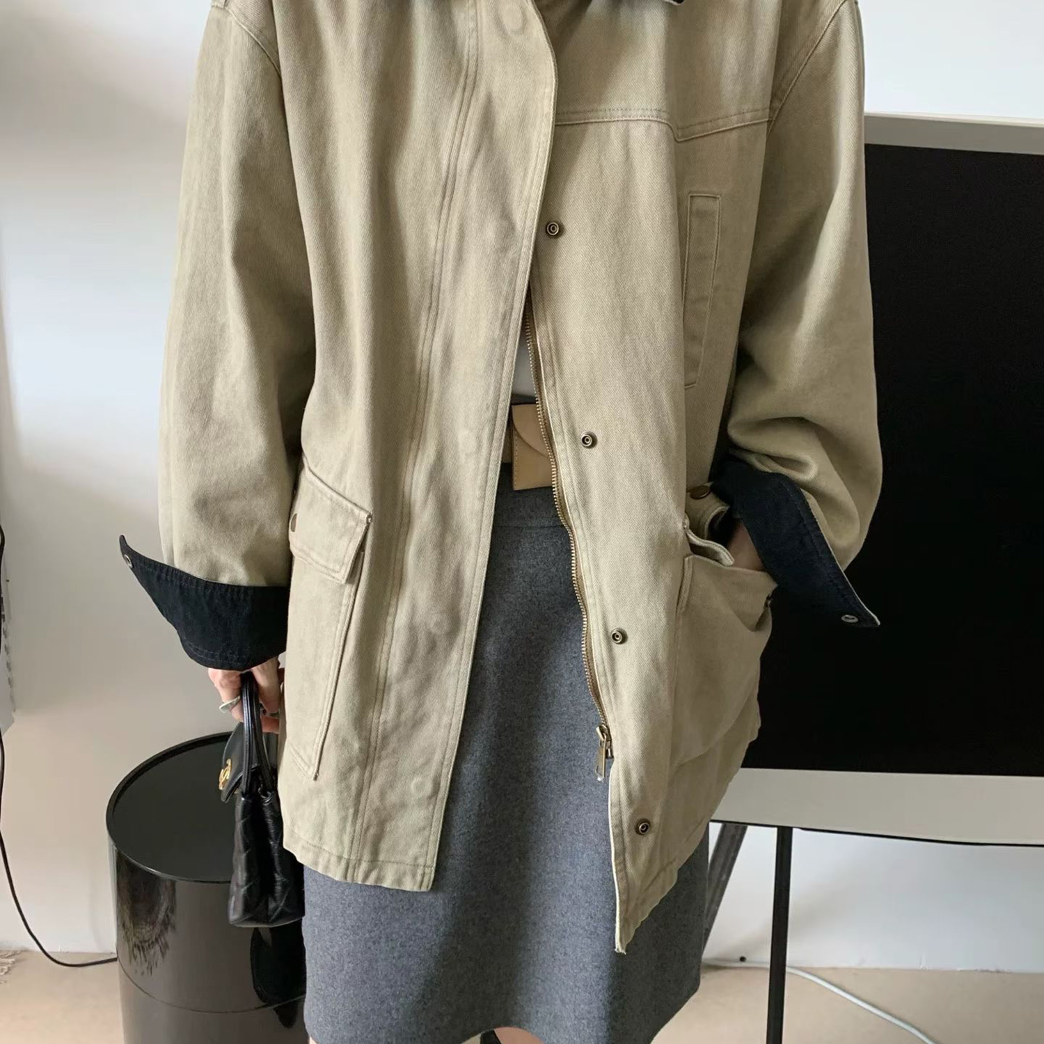 MUCH-新款Polo领撞色设计中长款风衣外套保暖羽绒服外套f7987-2