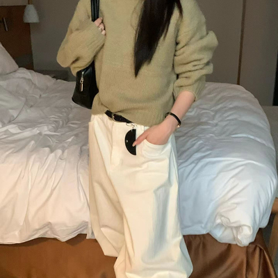 and made-冬上新休闲百搭圆领宽松长袖保暖毛衣（含100羊毛）0947