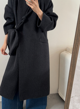 nd made-立领宽松长款羊毛外套(配包包)（含70绵羊毛）25803-碳灰