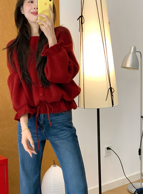 Vaoom-花边后背纽扣设计温柔风羊毛保暖毛衣（含8.6绵羊毛）K1668