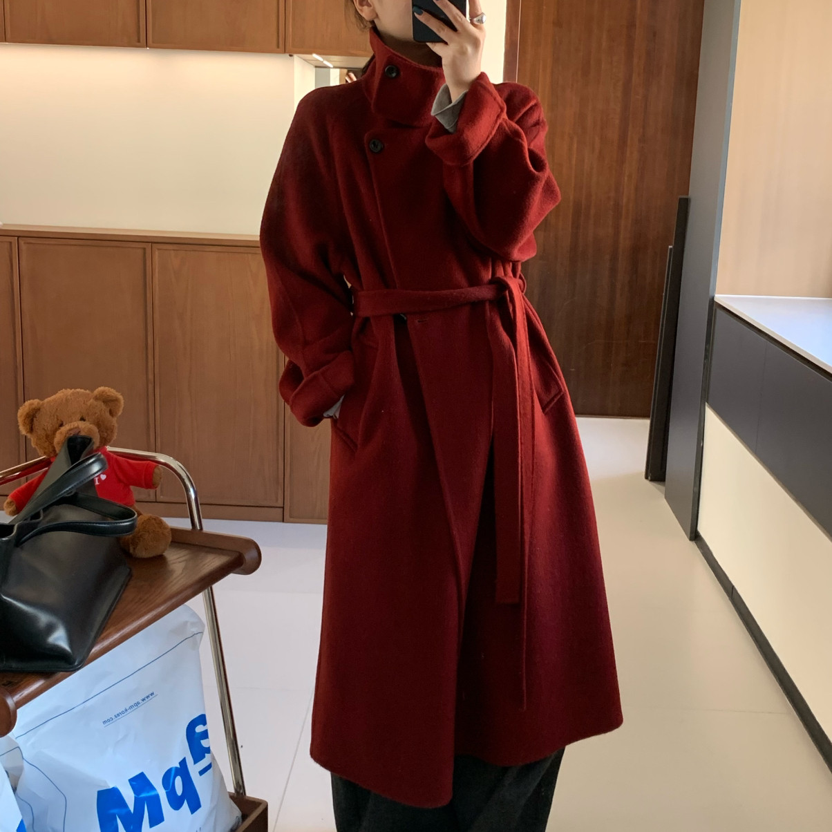 买手严选-泡菜馆-收腰设计羊毛外套(配腰带)（含89.9澳毛）S1176,女装/女士精品,羽绒服,淘宝优惠券,粉丝福利购,淘宝优惠卷