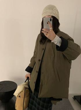 MUCH-新款圆领中长款设计感两面穿保暖羽绒服外套(配围脖)h5229