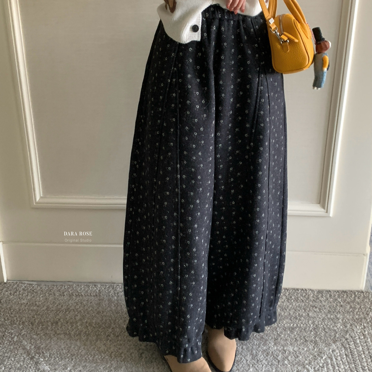 DARA ROSE-碎花毛呢阔腿宽松直筒花边加绒九分灯笼裤休闲裤S8097,女装/女士精品,休闲裤,淘宝优惠券,粉丝福利购,淘宝优惠卷