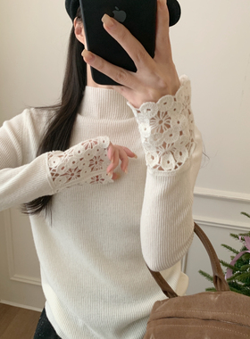 芭妮Bonnet-必上气质半高领勾花坑条针织衫(含100羊毛)N23-1103