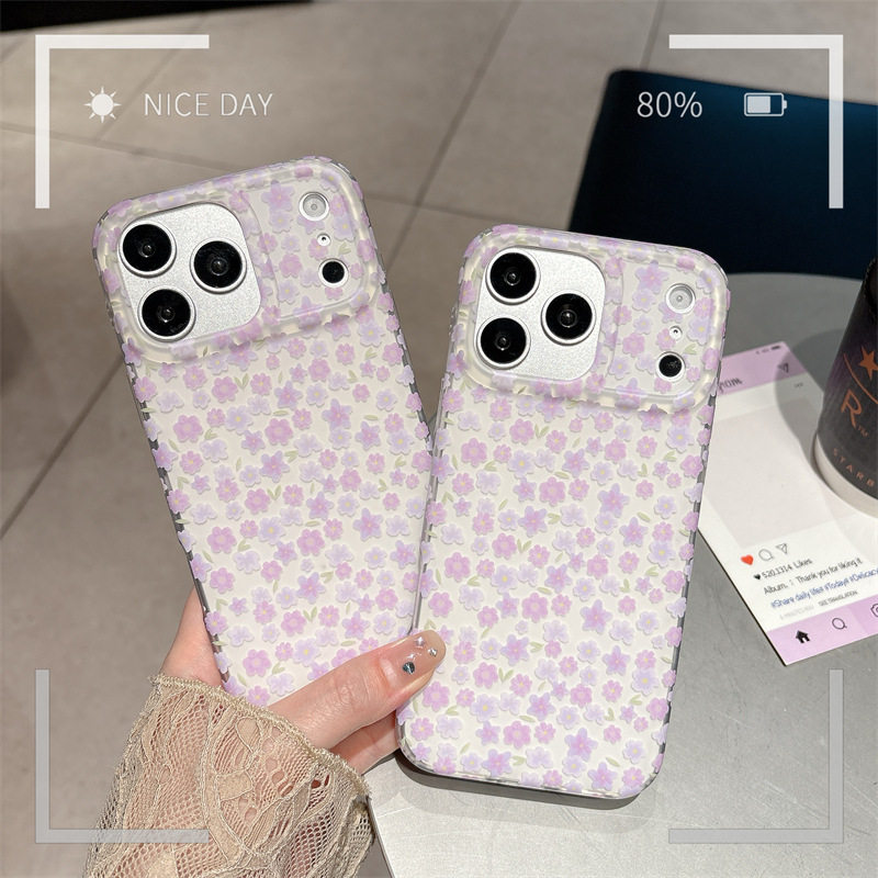温柔满屏紫色小花朵适用iphone17Promax苹果16手机壳15双层14女13