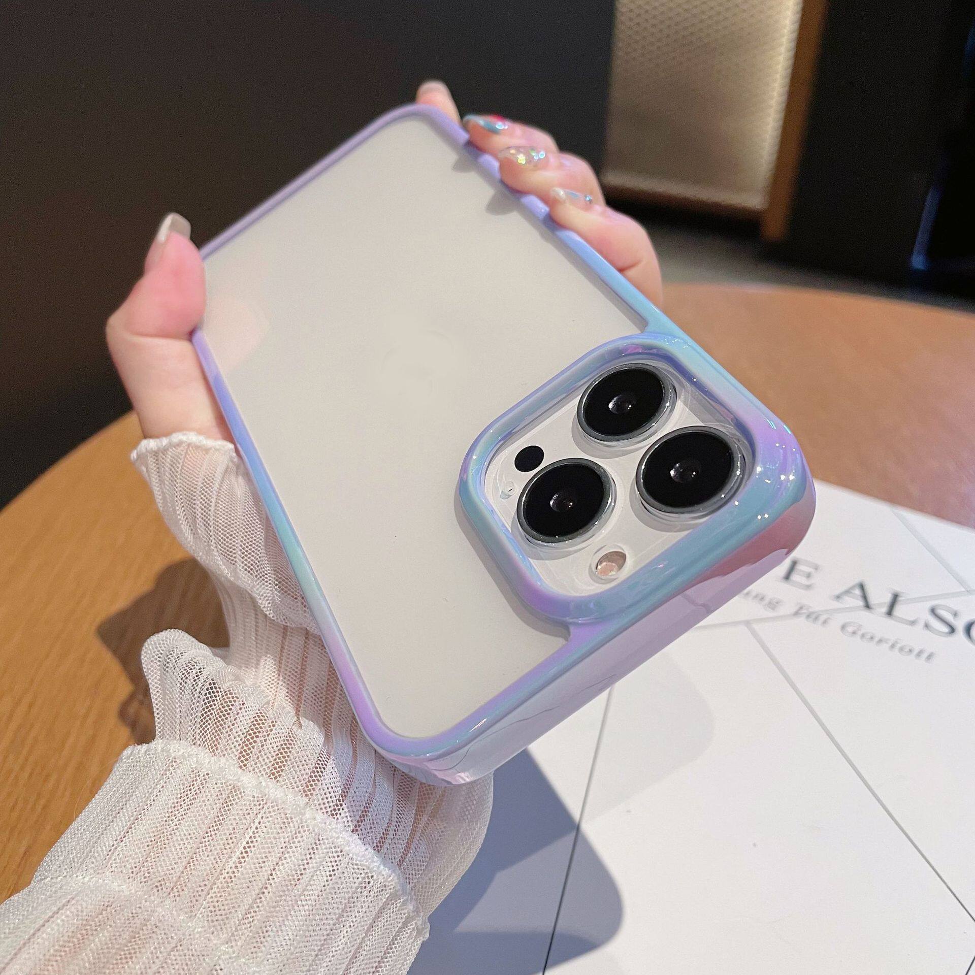 SUITABLE FOR APPLE 16PROMAX PHONE CASE IPHONE14 COLORFUL LASER 13 SIMPLE GROOVE 12 TRANSPARENT ANTI-DROP FEMALE