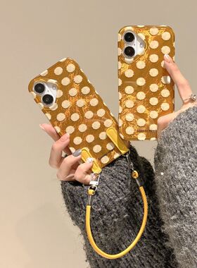 ins简约小众风黄色波点适用iPhone16promax苹果17手机壳14/15双层