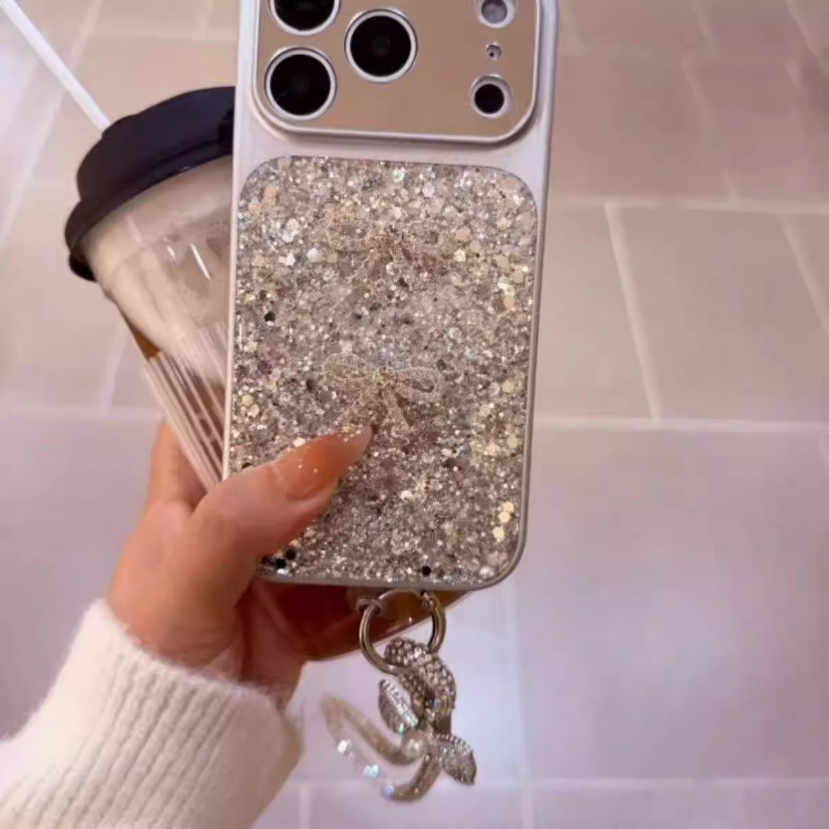 闪钻蝴蝶结全包镜面iPhone壳