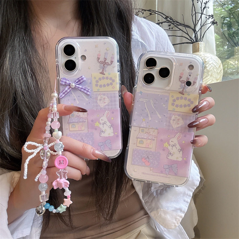 可爱紫色系拼贴兔子蝴蝶结适用iphone17Promax苹果16手机壳15女14