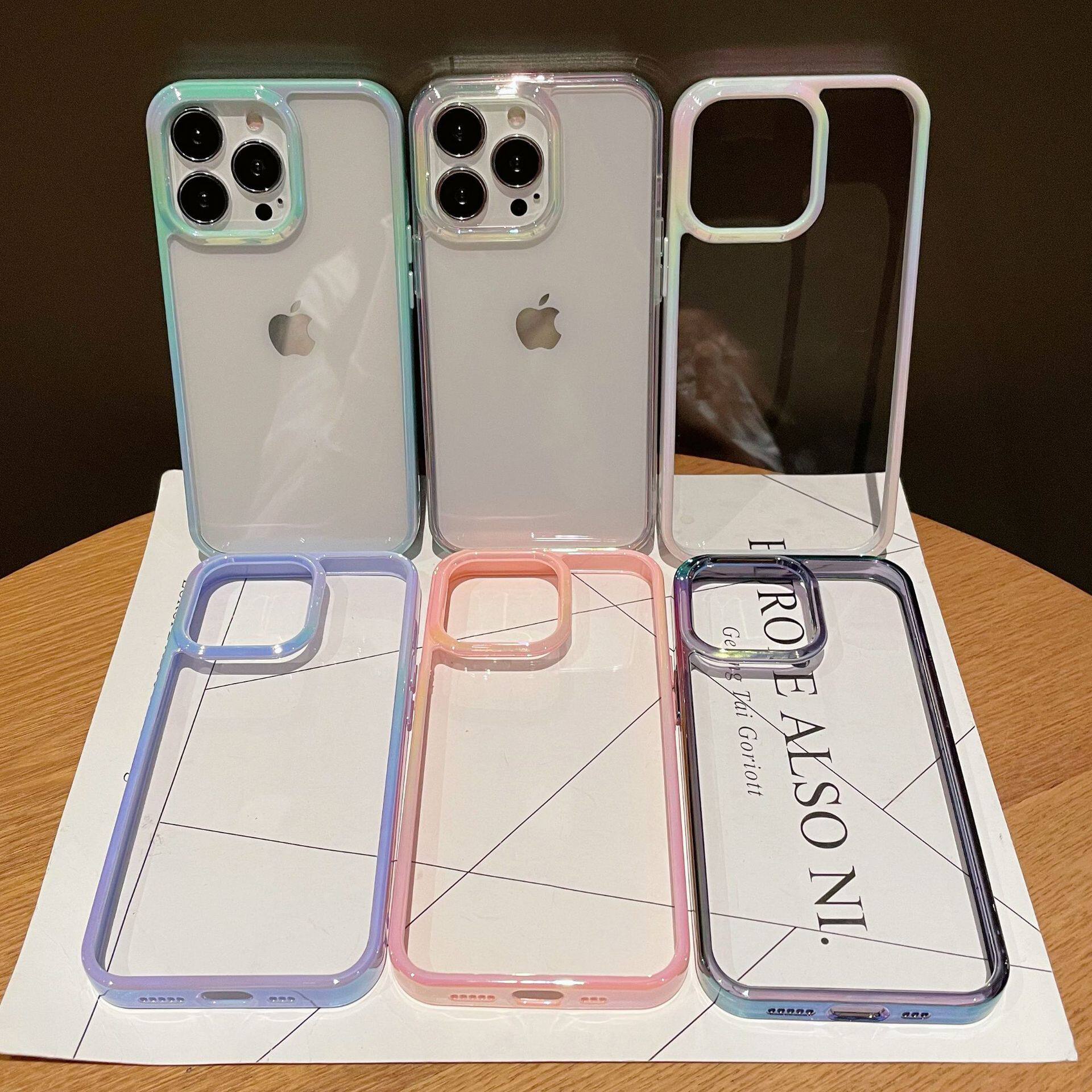SUITABLE FOR APPLE 16PROMAX PHONE CASE IPHONE14 COLORFUL LASER 13 SIMPLE GROOVE 12 TRANSPARENT ANTI-DROP FEMALE
