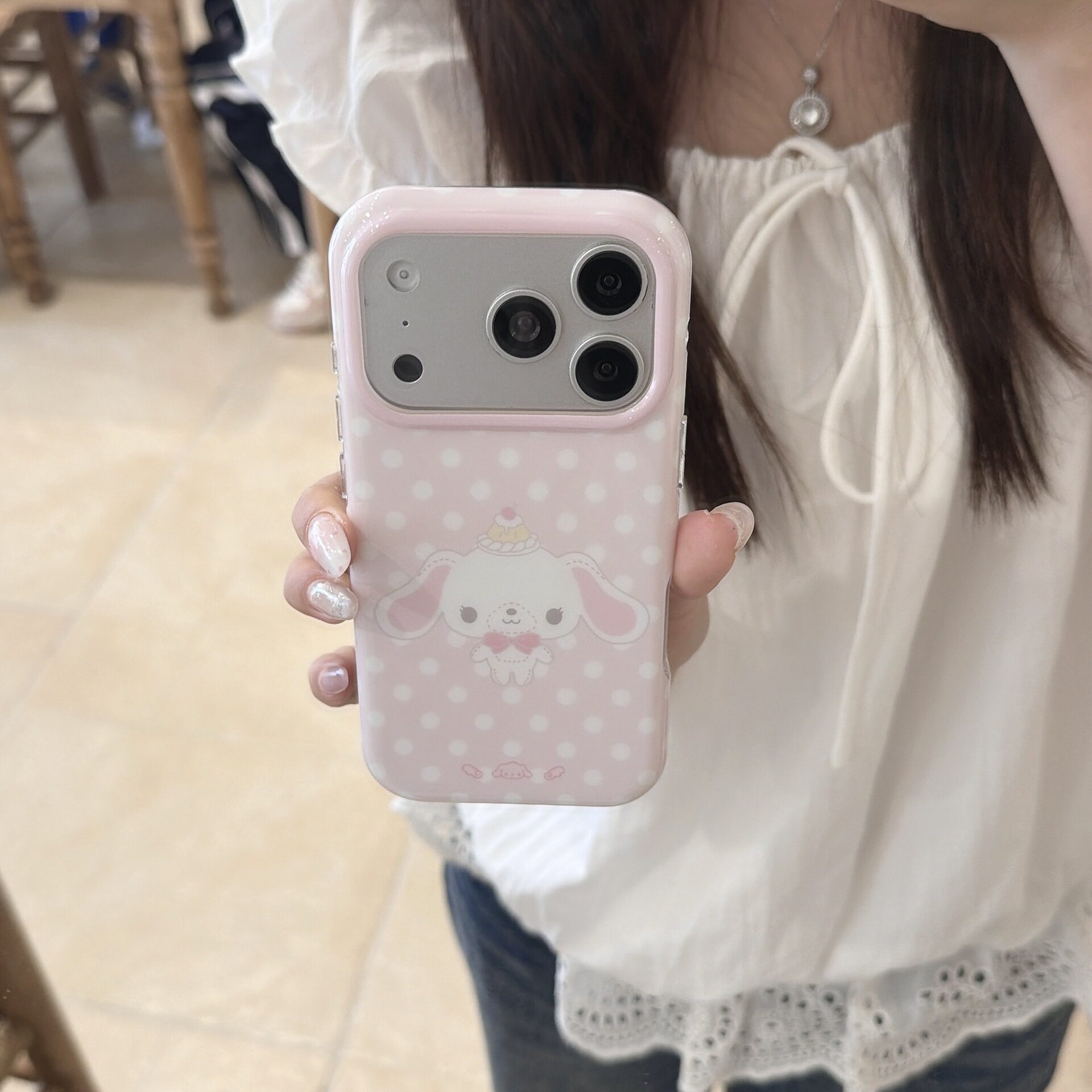 ins少女心波点兔链条苹果壳