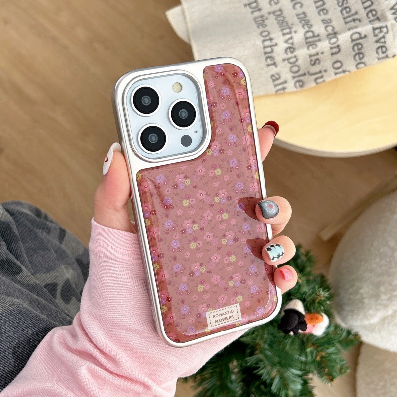 秋冬复古满屏碎花适用iphone17Promax苹果16手机壳15滴胶14电镀女