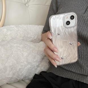 法式 珍珠蝴蝶结羽纱适用iPhone16女17ProMax手机壳12苹果13新款